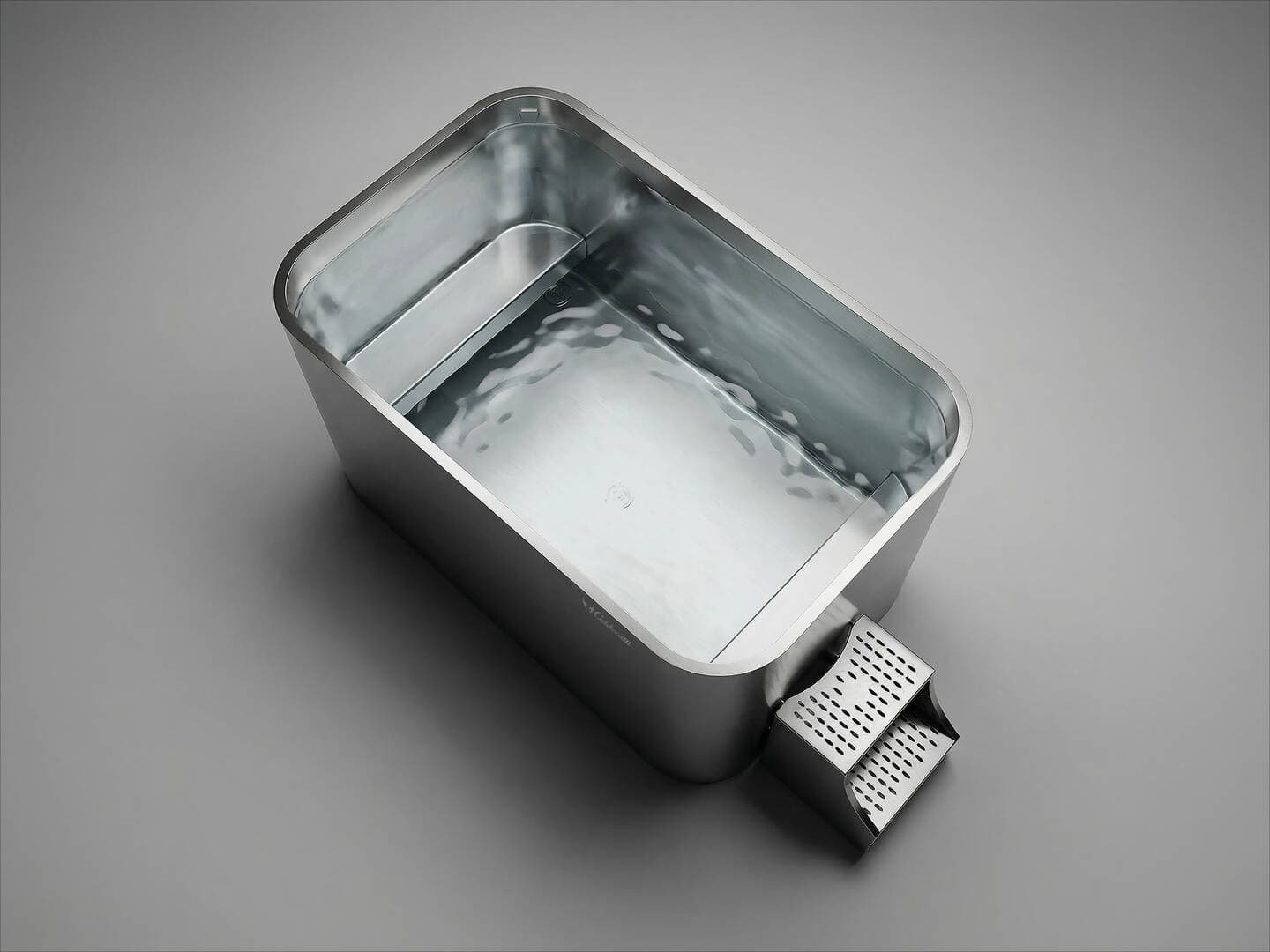 Lifted angle view of Colderatti Basin 4 Pro stainless steel basin